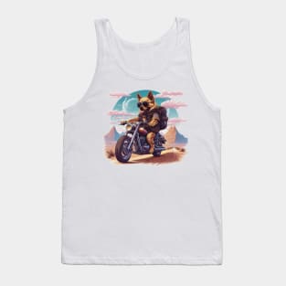 Dog with sunglasses riding a motorcycle in the desert Tank Top